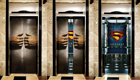 50 AMAZING Guerrilla Marketing Ideas! 35 Superman - Another elevator marketing idea
