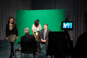 CEO video shoot with green screen backdrop