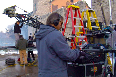 large-scale-video-production Crane at high-budget video shoot