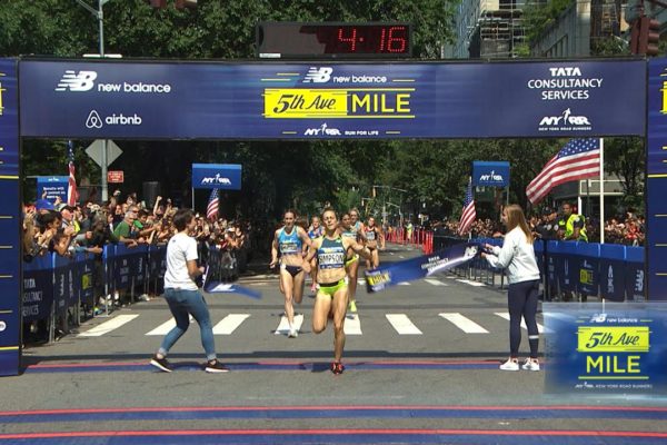 nyrr-race New York Road Runner crossing the finish line