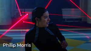 Philip Morris video thumbnail of a woman stealing cigarettes in the future