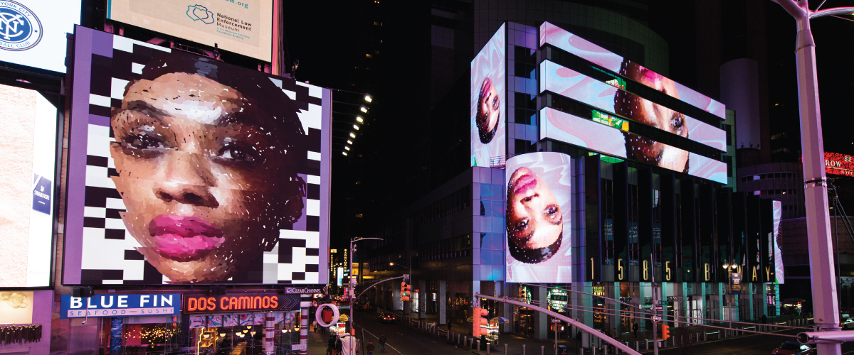 Time Square Digital Billboard. Midnight Moment. 