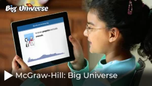 Mcgraw hill screen shot from video showing young female student on her iPad