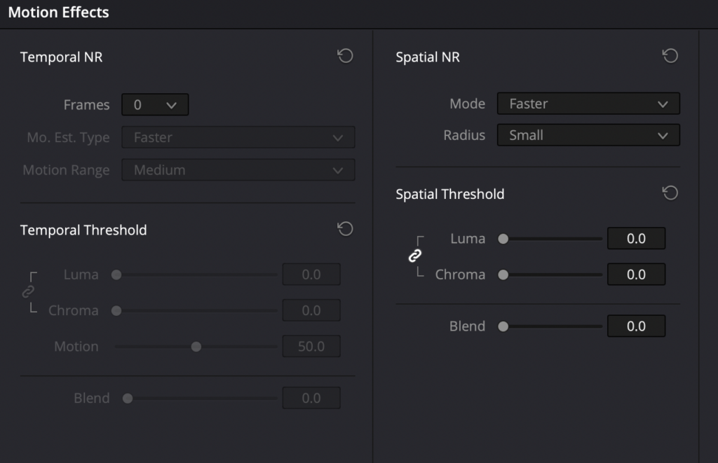 Noise Reduction panel in Davinci