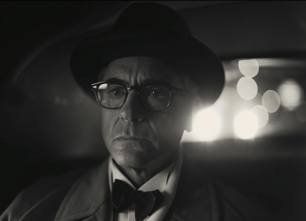 Black and white still from Oppenheimer